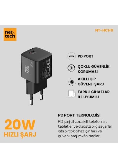 Nettech Nt-hch11 20w Pd 3000 Mah Şarj Aleti Siyah