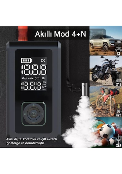 Şarjlı Pompa, Akü Takviyesi, Fener, Powerbank Özellikli, Taşınabi