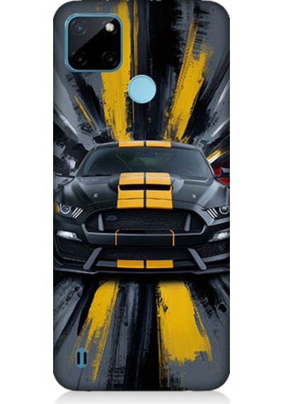 Realme C21y Uyumlu Sarı Spor Araba Desenli Silikon Kılıf