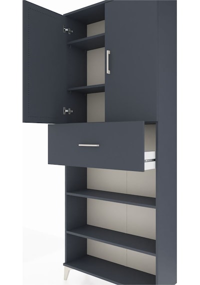 Arges Dolap 5 Raflı Tek Çekmeceli 2 Kapaklı 88x30x221 Antrasi... Antrasit