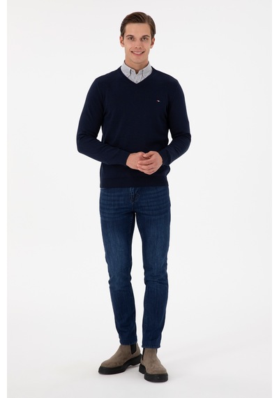 U.S. Polo Assn. Erkek Slim Fit V Yaka Lacivert Basic Kazak 50298283-VR033 U.S. Polo Assn. Erkek Slim Fit V Yaka Lacivert Basic Kazak 50298283-VR033