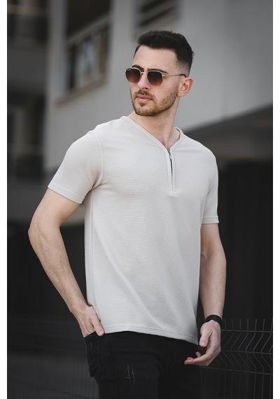 Ivy Otoban Kumaş Fermuarlı V Yaka Erkek Tshirt 001
