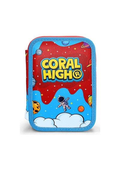 Coral High Erkek Çocuk Kırmızı Mavi Astronot Baskılı Katlı Organizer Kalemlik Kalem Kutusu 31113 Çok Renkli