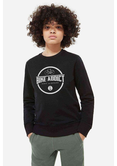 Tshirthane Bike Addict Logo Baskılı Unisex Çocuk Siyah Sweatshirt Siyah