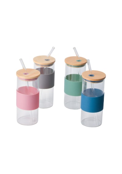 Bambu Kapaklı Cam Pipetli Kupa 400 Ml 1 Adet Yeşil