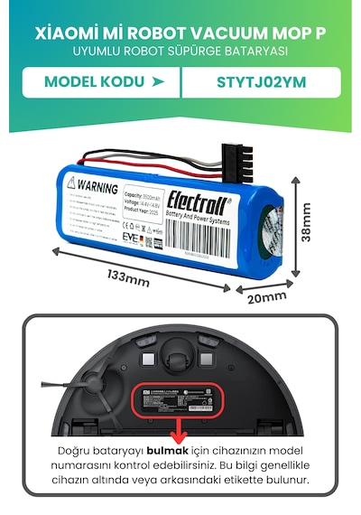 Xiaomi Mi Robot Vacuum Mop P Uyumlu Batarya 3500mah
