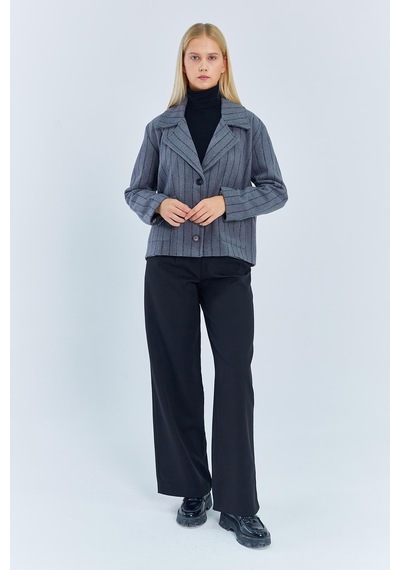 Mixray 4579 Kadın Koldan Katlamalı Ceket Gri