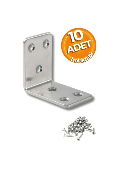 L Köşebent Mobilya Duvara Sabitleme Aparatı, 45x45x30 Mm, 2 Mm Kalınlık, Vidalı, 10 Adet Gri