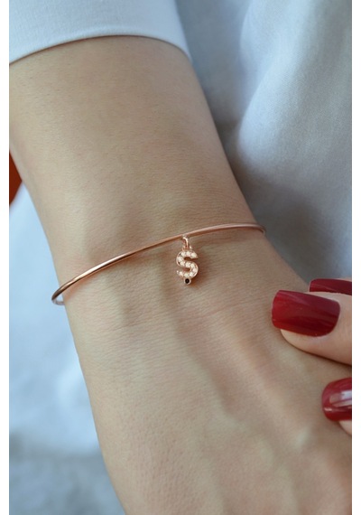 925 Ayar Gümüş Rose Ş Harfi Kelepçe Bileklik - 45089301 Rose Gold