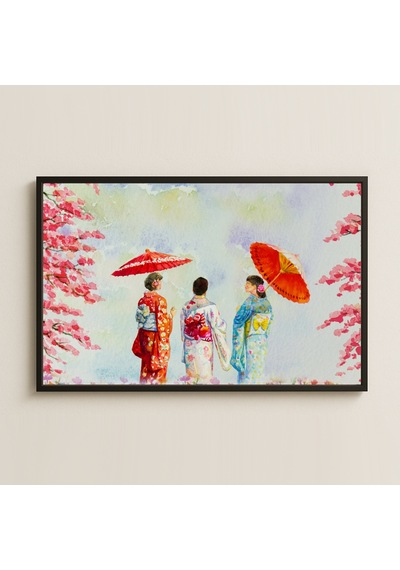 Sakura Ve Kimonolu Kadınlar Uv Baskılı Japon Pvc Tablo