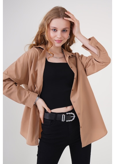 Bigdart 3900 Oversize Uzun Basic Gömlek - Camel 001