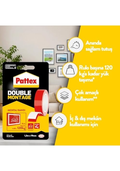 Double Montage Çift Taraflı Montaj Bandı, İç Ve Dış Mekanlar İçin Uygun Ekstra Güçlü Ve Dayanıklı Bant Yap