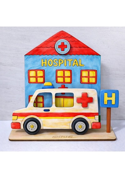 Hastane Ve Ambulans Ahşap Boyama Etkinlik Seti Eğitici Çocuk Aktivite Fırça Akrilik Boya Kreş Okul