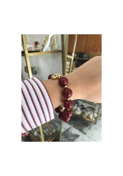 Vıp Gold Kilit Detaylı Bordo Bileklik