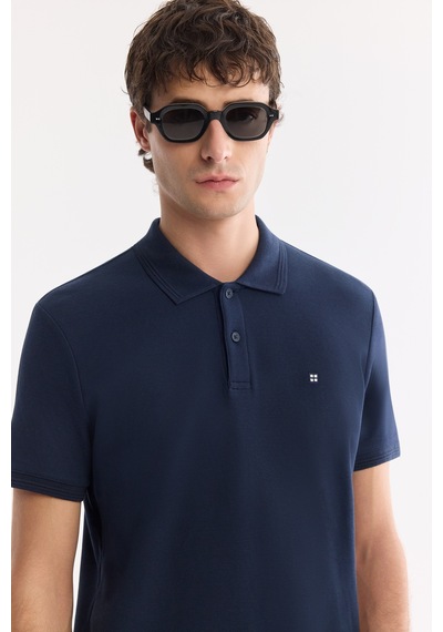 Avva Erkek Lacivert Kıvrılmaz Polo Yaka %100 Pamuk Basic Regular Fit T-shirt B001032