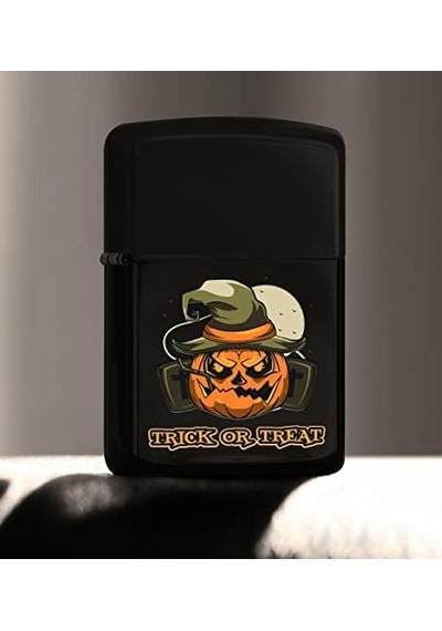 Halloween Trick Or Treat Tasarımlı Renkli Baskılı Siyah Benzinli Metal Çakmak 50 x 22