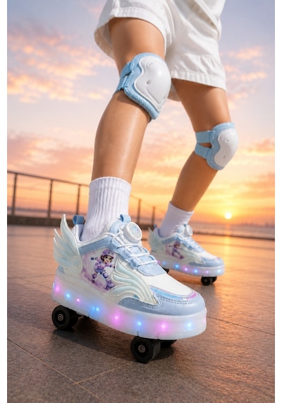 Muggo Wıngs Çocuk Kanat Detaylı Işıklı Patenli Tekerlekli Sneaker Spor Ayakkabı Mavi