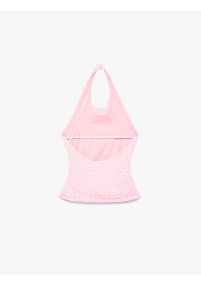 Koton Bürümcük Kumaş Slim Fit Drapeli Sırt Detaylı Halter Yaka Bluz Pembe 6sak10036ek Gül