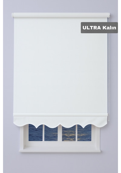 Ultra Kalın Stor Zebra Güneşlik Perde Mat Kalın Kumaş - Alüminyum Aksam Beyaz-etekli