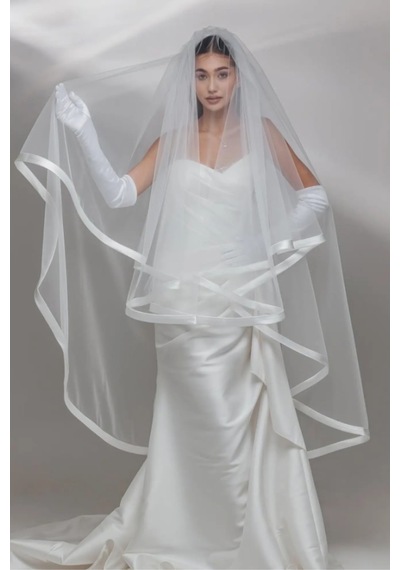Ezni Atelier Saten Bitişli Tül Zarif Gelin Duvağı 75 + 200 Cm Beyaz Beyaz