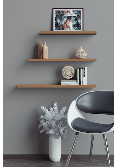 Yankı-BYEG 3lü 40 cm 50 cm 60 cm Safir Meşe Mdf Uçan Duvar Rafı Kitaplık