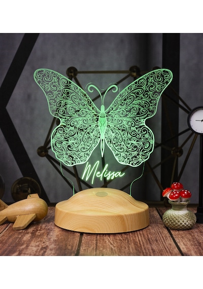  Kelebek Tasarımlı İsimli 3D Led Gece Lambası Çok Renkli