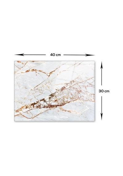 Decorita 10011503220 Gold Detay Beyaz Mermer Görünümlü Cam Kesme Tahtası, 30cm X 40cm Diğer