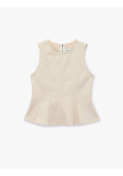 Koton Slim Fit Pamuklu Dikiş Detaylı Bisiklet Yaka Peplum Kolsuz Denim Bluz Ekru 6sal30019mw Koton Slim Fit Pamuklu Dikiş Detaylı Bisiklet Yaka Peplum Kolsuz Denim Bluz Ekru 6sal30019mw