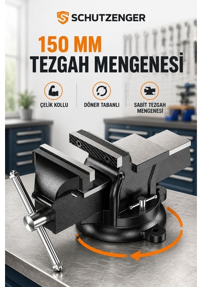 Çelik Kollu 150mm Sabit Mengene Dönerli Taban Tezgah Mengenesi R-4455