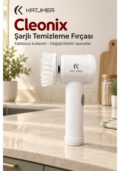 Cbcnx-001 Cleonix Usb Şarjlı Elektrikli Temizlik Fırçası, 5'i 1 Arada Başlık, Duvar Askılı - Beyaz