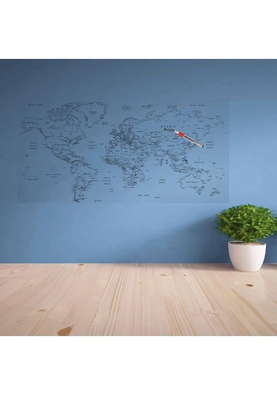 Stickerı 110 X 56 Cm Yazılabilir Dünya Haritası Manyetik Duvar