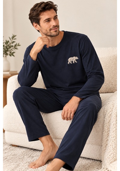 Free Beka Erkek Nakışlı Lacivert Uzun Kollu Penye Kumaş Mevsimlik Pijama Takımı Gri Free Beka Erkek Nakışlı Lacivert Uzun Kollu Penye Kumaş Mevsimlik Pijama Takımı Gri
