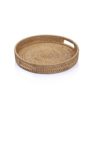 Meander El Yapımı Yuvarlak Küçük Boy Rattan Çok Amaçlı Kulplu Tep
