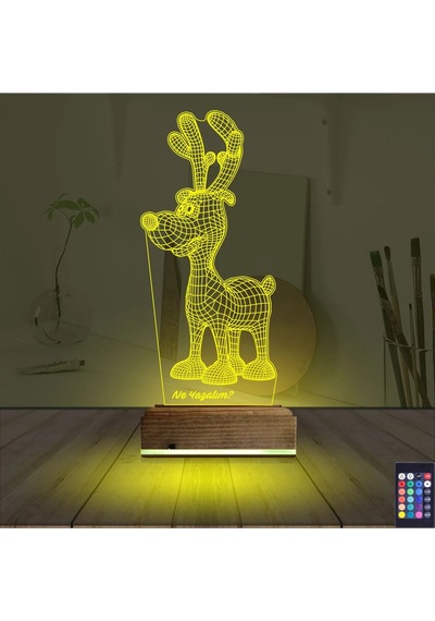Luvivia Geyik Yılbaşı Kişiye Özel 3d Lamba - Masa Gece Lambası Şeffaf