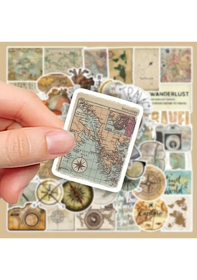 50'li Vintage Travel Map Stickers Set, Seyahat Sticker Seti Laptop Notebook Tablet Sticker Seti 1
