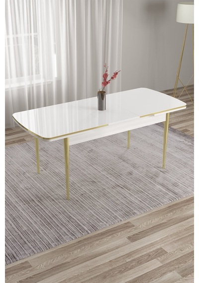 Canisa Edaf Serisi 80x132 Açılabilir Beyaz Masa Gold Ayak Mutfak Masası Beyaz Masa Gold Ayak Canisa Edaf Serisi 80x132 Açılabilir Beyaz Masa Gold Ayak Mutfak Masası Beyaz Masa Gold Ayak