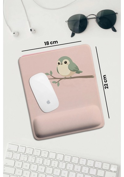 Sonictouch Pembe Bilek Destekli Minnoş Kuş Dikdörtgen Pürüzsüz Yüzey Ergonomik Mouse Pad 18x22cm Mousepad