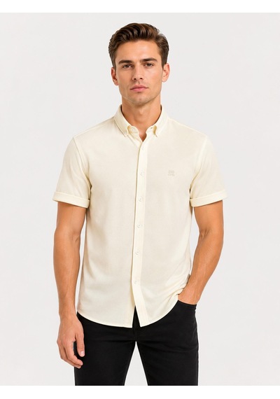 Classics Men Cafes Likralı Kısa Kol Slim Fit Erkek Gömlek - 7735 Ekru Classics Men Cafes Likralı Kısa Kol Slim Fit Erkek Gömlek - 7735 Ekru