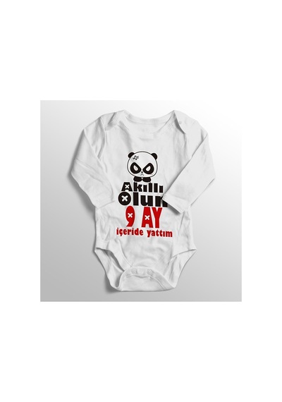 Babylimon Bebek Beyaz Akıllı Olun 9 Ay Içeride Yattım Baskılı Zıbın Beyaz - 132207839 Beyaz