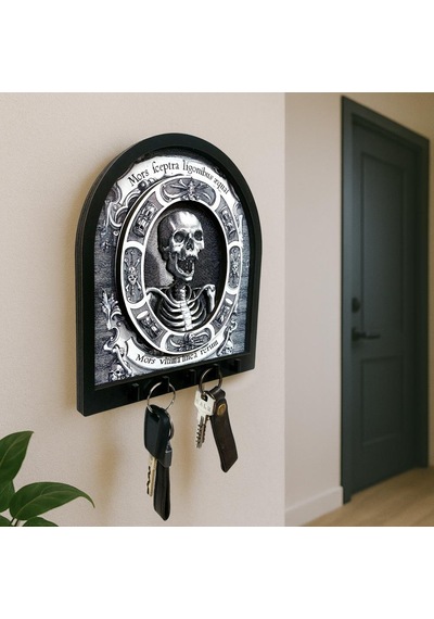 Cajuart Memento Mori Gotik İskelet Temalı Boyutlu Anahtar Askılık Duvar Dekor Gri