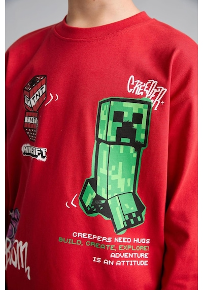 Defacto Minecraft Lisanslı Oversıze Bisiklet Yaka Uzun Kollu Kırmızı Tişört Erkek Çocuk H7998a826aurd79 Kırmızı-rd79