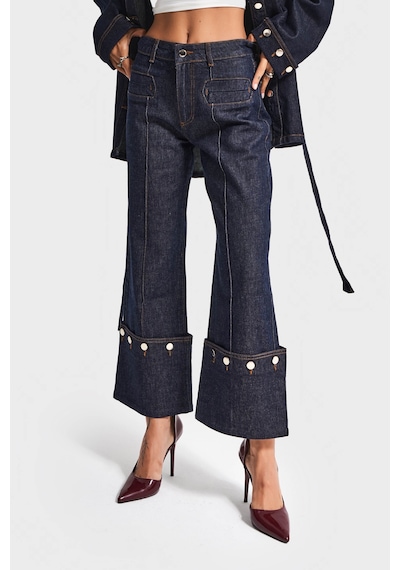 it's basic Kadın İndigo Renk 7w5-50 Crop Straight Fit Paça Detaylı Tasarım Denim Jean