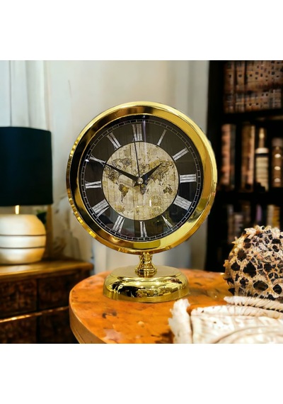 Gold Parlak Metal Ofis Salon Otel Masa Saati B10