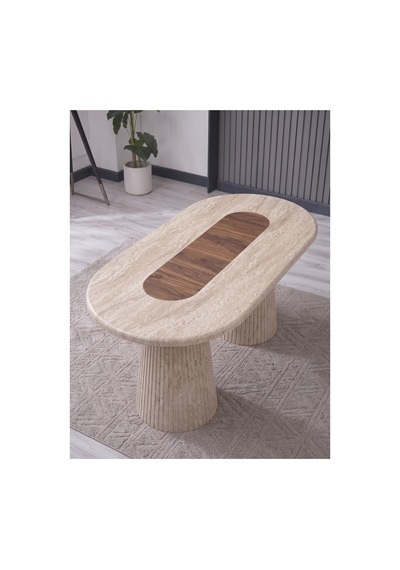 Aura Bohem Çift Renk Mebran Mdf 90x180 Masa Traverten/ahşap Traverten/ahşap