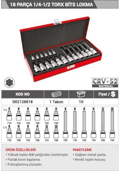 Dht 18 Parça 1/4 - 1/2 Torx Bits Lokma