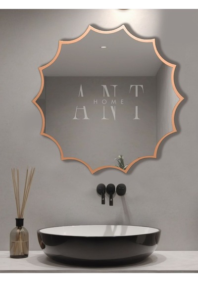 Güneş Asimetrik Ayna, Duvar Aynası, Konsol Aynası, Holl Aynası 60 X 60 Bronz