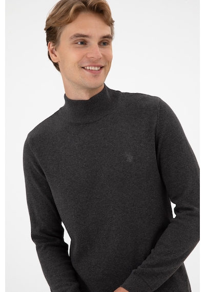U.S. Polo Assn. Erkek Slim Fit Boğazlı Antrasit Melanj Basic Kazak 50313712-VR081