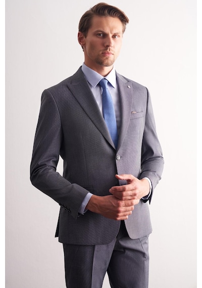 İmza Füme Kırlangıç Yaka Kendinden Desenli Esnek Bel Slim Fit 6 Drop Takım Elbise 1001255168 Füme