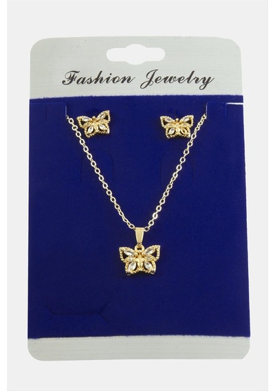 Zenviac456 Kelebek Zirkon Taşlı Set Kolye Zenviac45678 Gümüş