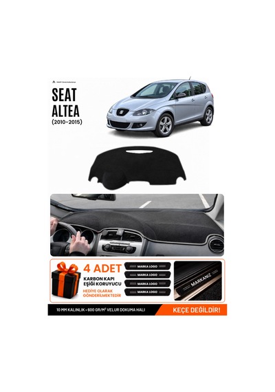 Seat Altea 2010-2015 Uyumlu Torpido Koruma, Torpido Örtüsü, Torpido Kılıfı - Siyah Gri